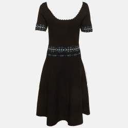 مملوكة مسبقًا Sandro Black/Blue Embroidered Stretch Knit Midi Dress L