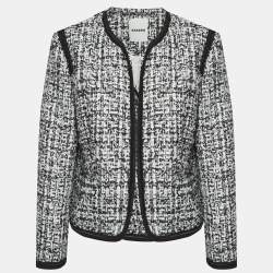 Pre Owned Sandro white/Black Tweed Sequin Embellished Jacket XL