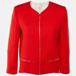 Pre Owned جاكيت ساندرو قطن أحمر بسحاب أمامي مقاس متوسط