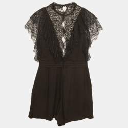 Pre Owned بلايسوت ساندرو كريب أسود بتفاصيل دانتيل مقاس صغير جدًا