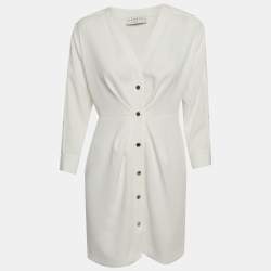 Pre Owned فستان ساندرو أبيض كريب بأزرار من الأمام قصير صغير الحجم