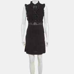 Pre Owned Sandro Black Lace Trim Crepe Mini Dress S