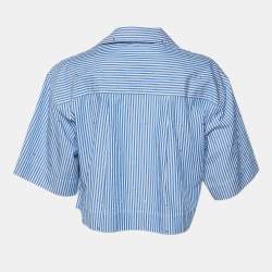 Pre Owned Sandro Blue Striped Cotton Embellished Crop Shirt M