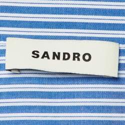 Pre Owned Sandro Blue Striped Cotton Embellished Crop Shirt M
