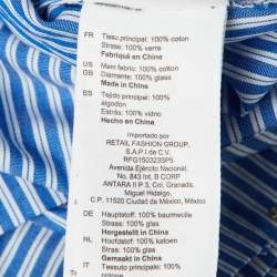 Pre Owned Sandro Blue Striped Cotton Embellished Crop Shirt M