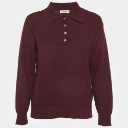 Pre Owned Sandro Burgundy Rib Knit Polo Sweatshirt XS