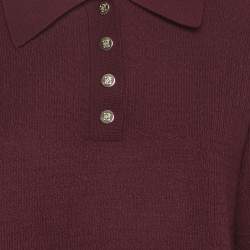 Pre Owned Sandro Burgundy Rib Knit Polo Sweatshirt XS