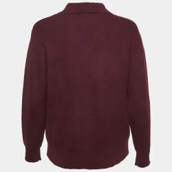 Pre Owned Sandro Burgundy Rib Knit Polo Sweatshirt XS