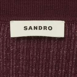 Pre Owned Sandro Burgundy Rib Knit Polo Sweatshirt XS