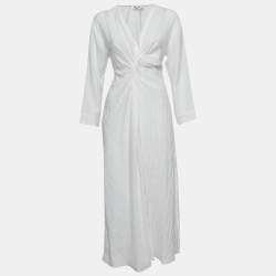 مملوكة مسبقًا Sandro White Crinkled Satin Ruched Midi Dress M