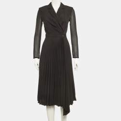 مملوكة مسبقًا Sandro Black Crepe & Plisse Wrap Style Midi Dress S