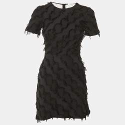مملوكة مسبقًا Sandro Black Fringed Cotton & Silk Mini Dress S