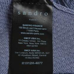 Pre Owned Sandro Navy Blue Knit Short Sleeve V-Neck Dress M