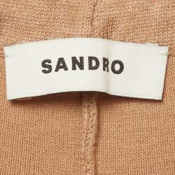 Pre Owned بنطلون ساندرو بيج مخطط مطرز بشعار محبوك مقاس كبير (لارج)