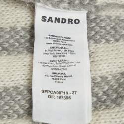 Pre Owned Sandro Grey Check Jacquard Fuzzy Knit Wool V-Neck Ontario Cardigan M