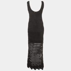 Pre Owned Sandro Black Open Crochet Knit Scoop Neck Regina Maxi Dress S