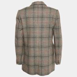Pre Owned Sandro Grey Plaid Wool Blend Double Breasted Lauryn Blazer M