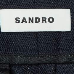 Pre Owned Sandro Navy Blue Wool Blend Tailored Trousers M