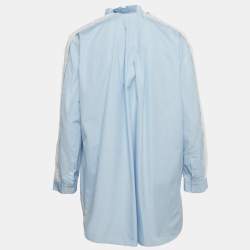 Pre Owned Sandro Blue Cotton Lace Trim Ruffle Detail Blouse L 