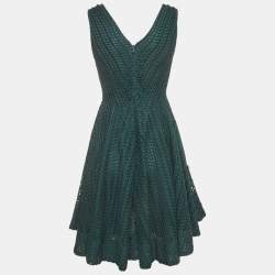Pre Owned Sandro Green Crochet Sleeveless Flared Bliss Mini Dress S