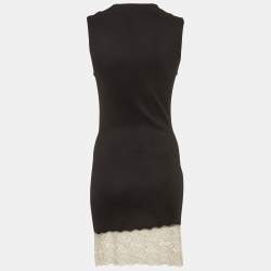 Pre Owned Sandro Black Knit and Lace Detail Trim Sleeveless Midi Dress S