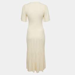 Pre Owned Sandro Cream Pointelle Rib Knit Short Sleeve Dress M 