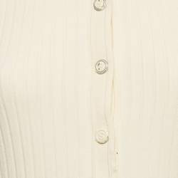 Pre Owned Sandro Cream Pointelle Rib Knit Short Sleeve Dress M 