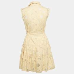 Pre Owned Sandro Yellow Floral Embroidered Cotton Front Tie Mini Dress S