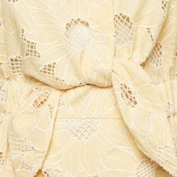 Pre Owned Sandro Yellow Floral Embroidered Cotton Front Tie Mini Dress S