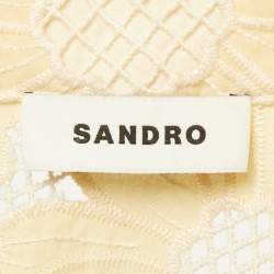 Pre Owned Sandro Yellow Floral Embroidered Cotton Front Tie Mini Dress S
