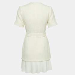Pre Owned Sandro White Tweed-Effect Woolen Mini Coat Dress S