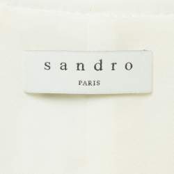 Pre Owned Sandro White Tweed-Effect Woolen Mini Coat Dress S