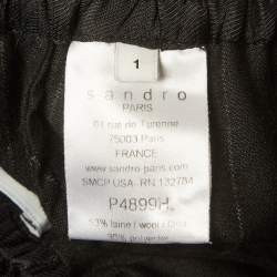 Pre Owned Sandro Black Striped Wool Blend Straight Leg Trousers S