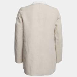 Pre Owned Sandro Beige Raw Edge Linen Blend Open Front Blazer S
