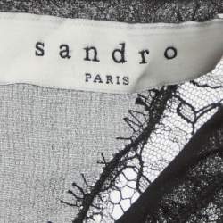 Pre Owned Sandro Black Crepe Lace Detail Round Neck Mini Dress S 