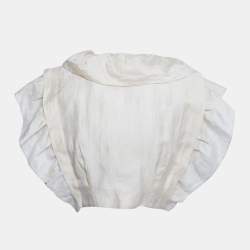 Pre Owned Sandro Beige Linen Blend Ruffled Folie Cropped Top XS