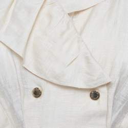 Pre Owned Sandro Beige Linen Blend Ruffled Folie Cropped Top XS