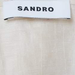 Pre Owned Sandro Beige Linen Blend Ruffled Folie Cropped Top XS