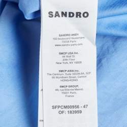 مملوكة مسبقًا Sandro Blue Poplin Pleated Detail Button-Down Shirt S