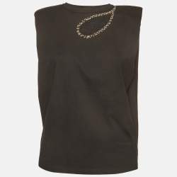 Pre Owned Sandro Black Jersey Crystal Embellished Cut-Out Gustave Top S