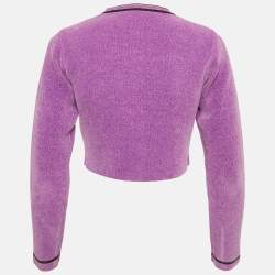 مملوكة مسبقًا Sandro Purple Stretch Velvet Button Front Cropped Coatigan XS