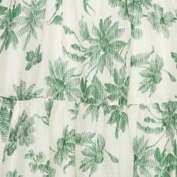 مملوكة مسبقًا Sandro Cream / Green Printed Linen Blend Back Tie up Short Dress S