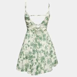 مملوكة مسبقًا Sandro Cream / Green Printed Linen Blend Back Tie up Short Dress S