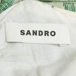 مملوكة مسبقًا Sandro Cream / Green Printed Linen Blend Back Tie up Short Dress S