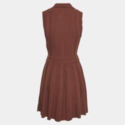 Pre Owned Sandro Brown Rib Knit Sleeveless Vest and Flared Skirt Set