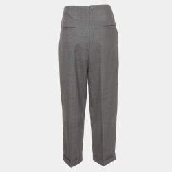 Pre Owned Sandro Grey Wool Blend High Waisted Trousers M