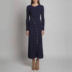 Pre Owned Sandro Navy Blue Rib Knit Button Embellished Maxi Dress S