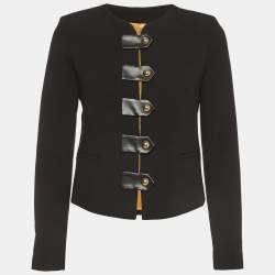 Sandro Black Crepe Leather Trim Buttoned Blazer XS