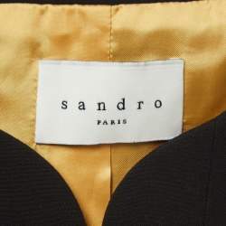 Sandro Black Crepe Leather Trim Buttoned Blazer XS