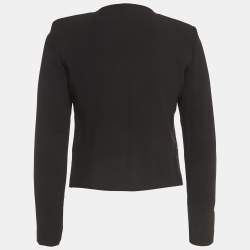 Sandro Black Crepe Leather Trim Buttoned Blazer XS